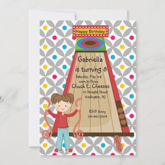 Cute Arcade Skee Ball Girls Invitation Anniversair (Devant)