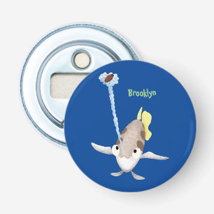 Cute Archerfish cartoon illustration Button Flesopener