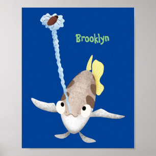Cute Archerfish cartoon illustration Poster