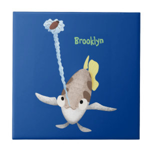Cute Archerfish cartoon illustration Tegeltje
