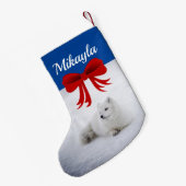 Cute Arctic Fox in de sneeuw Kleine Kerstsok (Achterkant (Hangend))