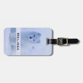 Cute Arctic Fox op Snowy Winter Background Bagagelabel (Voorkant horizontaal)