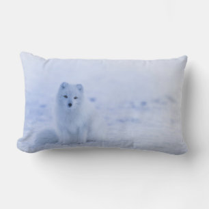 Cute Arctic Fox op Snowy Winter Background Kussen