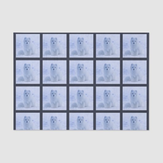 Cute Arctic Fox op Snowy Winter Background Tissuepapier (Voorkant)