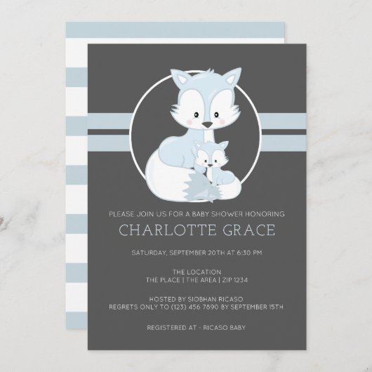Cute Arctic Fox Personalized Baby shower Kaart (Voorkant / Achterkant)