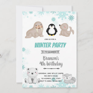 Cute arctic verjaardagsuitnodiging feestdagenkaart