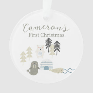 Cute Arctic Winter Animaux First Christmas Photo