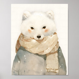 Cute Arctische Vos Kinderkamer Muur Kunst Aquarel Poster
