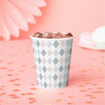 Cute Argyle Pink, Grey en White Paper Cups
