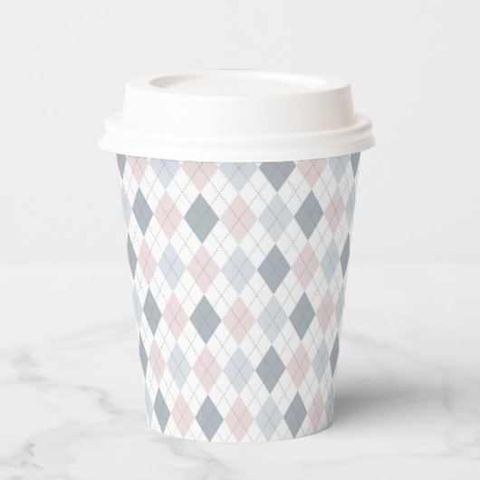 Cute Argyle Pink, Grey en White Paper Cups Papieren Bekers (Links)