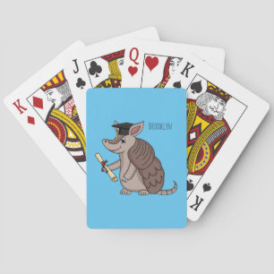 Cute armadillo met cartoon met degressieve dop pokerkaarten