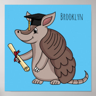 Cute armadillo met cartoon met degressieve dop poster