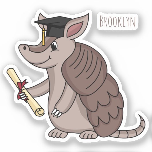 Cute armadillo met cartoon met degressieve dop sticker (Voorkant)