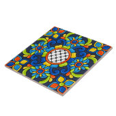 Cute Art Deco Abstract Blue Floral Pattern Tegeltje (Zijkant)