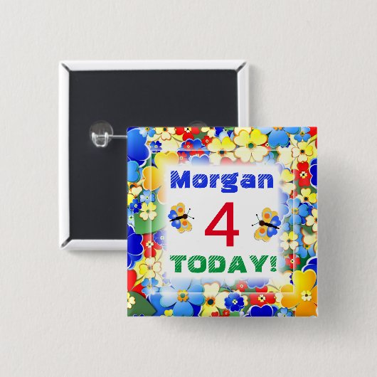 Cute Art Deco Flowers leeftijd Vierkante Button 5,1 Cm (Voorkant /achterkant)