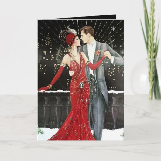 Cute Art deco-koppel toevoegen bericht Feestdagen Kaart (Voorkant)