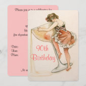 Cute, Art Vintage, 90e anniversaire Invitation (Devant / Derrière)