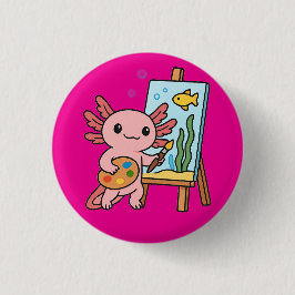 Cute Artist Axolotl painting Button 