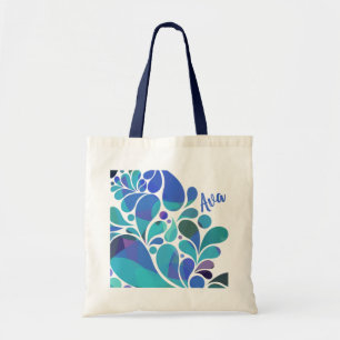 Cute Artsy Aqua Blauw, Paarse Waterverf Patroon Tote Bag