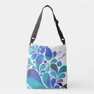 Cute Artsy Aqua Blue, Paarse Waterverf Pattern Crossbody Tas
