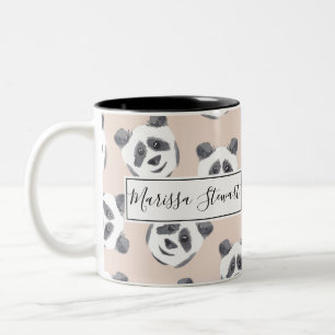 Cute Artsy Black White Blush Panda Beer Waterverf Tweekleurige Koffiemok