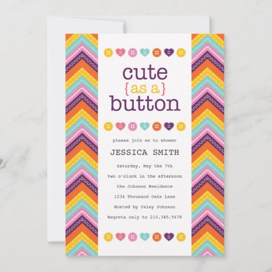 Cute as a Button Baby shower Invitation Kaart (Voorkant)