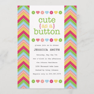 Cute as a Button Baby shower Invitation Kaart
