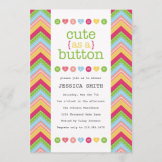 Cute as a Button Baby shower Invitation Kaart