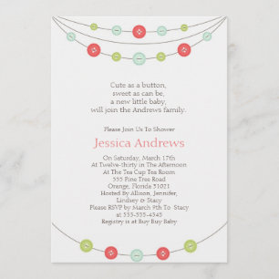 Cute as a Button Baby shower Invitation Kaart