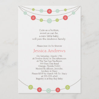 Cute as a Button Baby shower Invitation Kaart