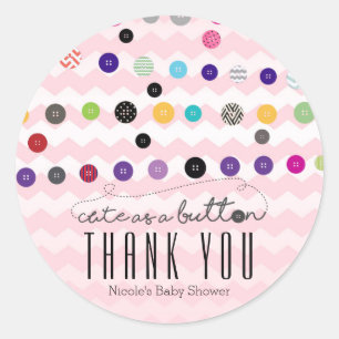 CUTE AS A BUTTON Baby shower Party Favor Stickers