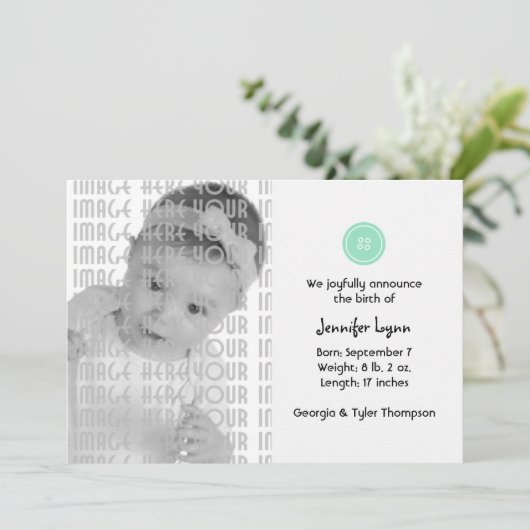 Cute as a Button (Turquoise) Aankondiging (Staand voorkant)