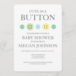 Cute as a Button Unisex Invitation Kaart