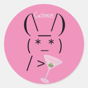 Cute Ascii bunny holding martini Thunder_Cove Ronde Sticker