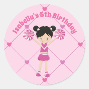 Cute Asian Cheerleader Custom roze Birthday Party Ronde Sticker