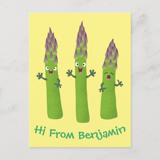 Cute asparaging vegetable trio cartoon briefkaart (Voorkant)