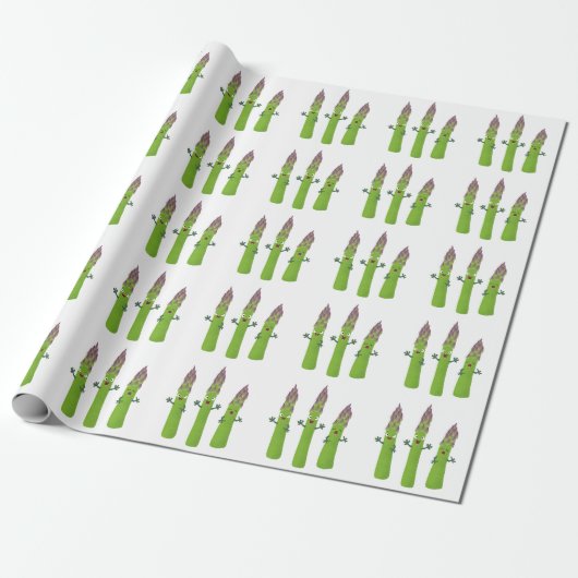 Cute asparaging vegetable trio cartoon cadeaupapier (Uitgerold)