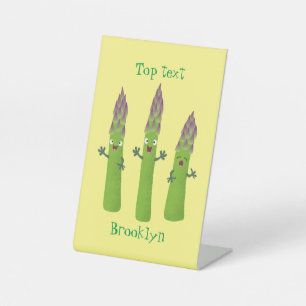 Cute asparaging vegetable trio cartoon reclamebord met voetstuk