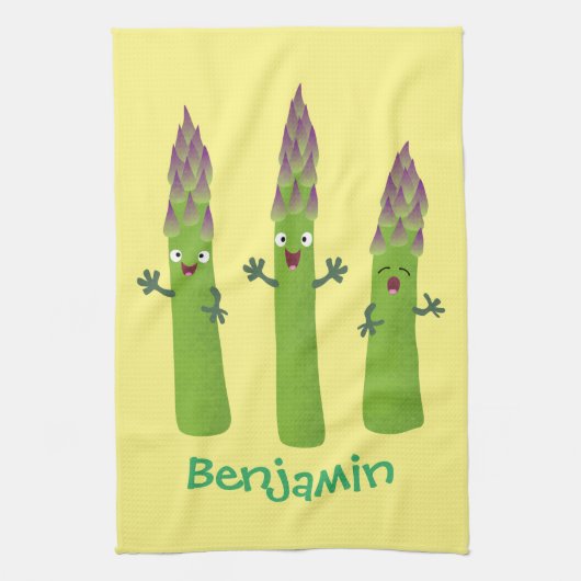 Cute asparaging vegetable trio cartoon theedoek (Verticaal)
