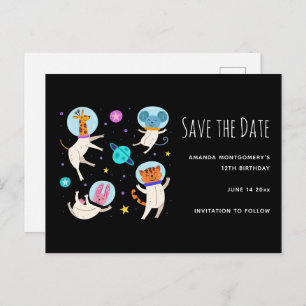 Cute Astronaut Animals in Space Save the Date Uitnodiging Briefkaart
