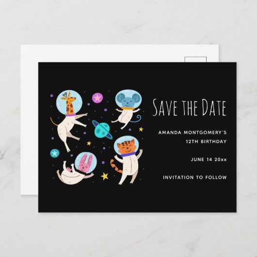 Cute Astronaut Animals in Space Save the Date Uitnodiging Briefkaart (Voorkant / Achterkant)