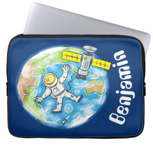 Cute astronaut cartoon ruimteaarde laptop sleeve