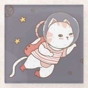 Cute Astronaut Cat Glass Onderzetter