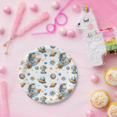 Cute Astronaut Cat Outer Space Pattern Galaxy  Papieren Bordje (Feest)