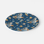 Cute Astronaut Cat Space Galaxy Pattern Navy Blue  Papieren Bordje (Gekanteld)