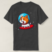 Cute astronaut Dog Surfing in Space Cartoon T-shirt (Design voorkant)