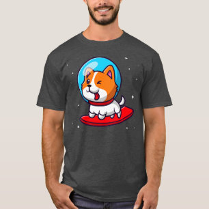 Cute astronaut Dog Surfing in Space Cartoon T-shirt