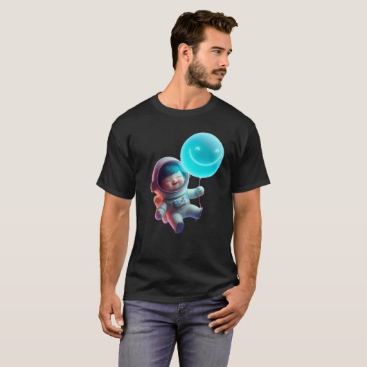 Cute Astronaut Floating in Galaxy - Neon Space AI T-shirt (Voorkant volledig)