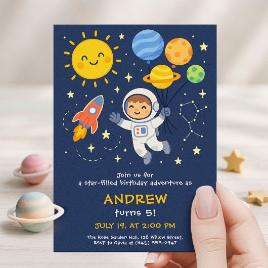 Cute Astronaut Kids Birthday Card Kaart