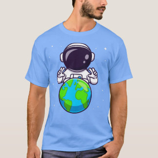 Cute Astronaut met aarde in Space Cartoon T-shirt